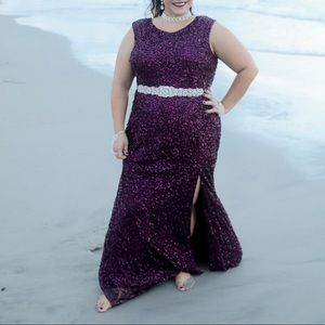 Plus Size Adrianna Papell Long Mermaid Sequin Gown-Cranberry/Maroon Color- 20